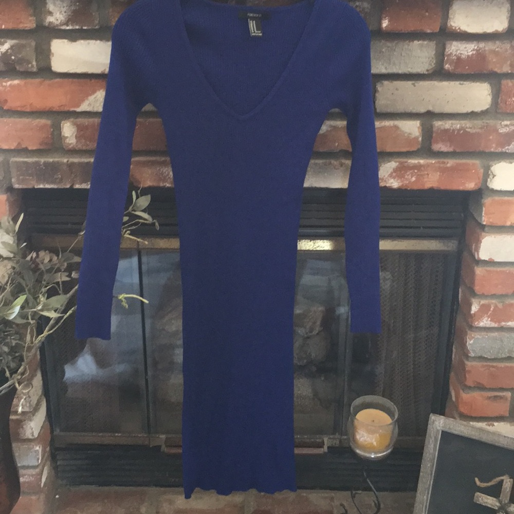 Royal blue sweater dress.